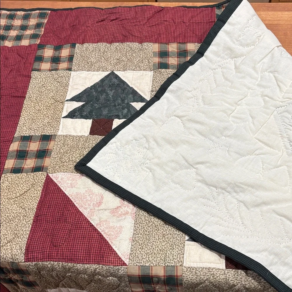 Handmade Patchwork Quilt - Red, Cream, Green Plaid